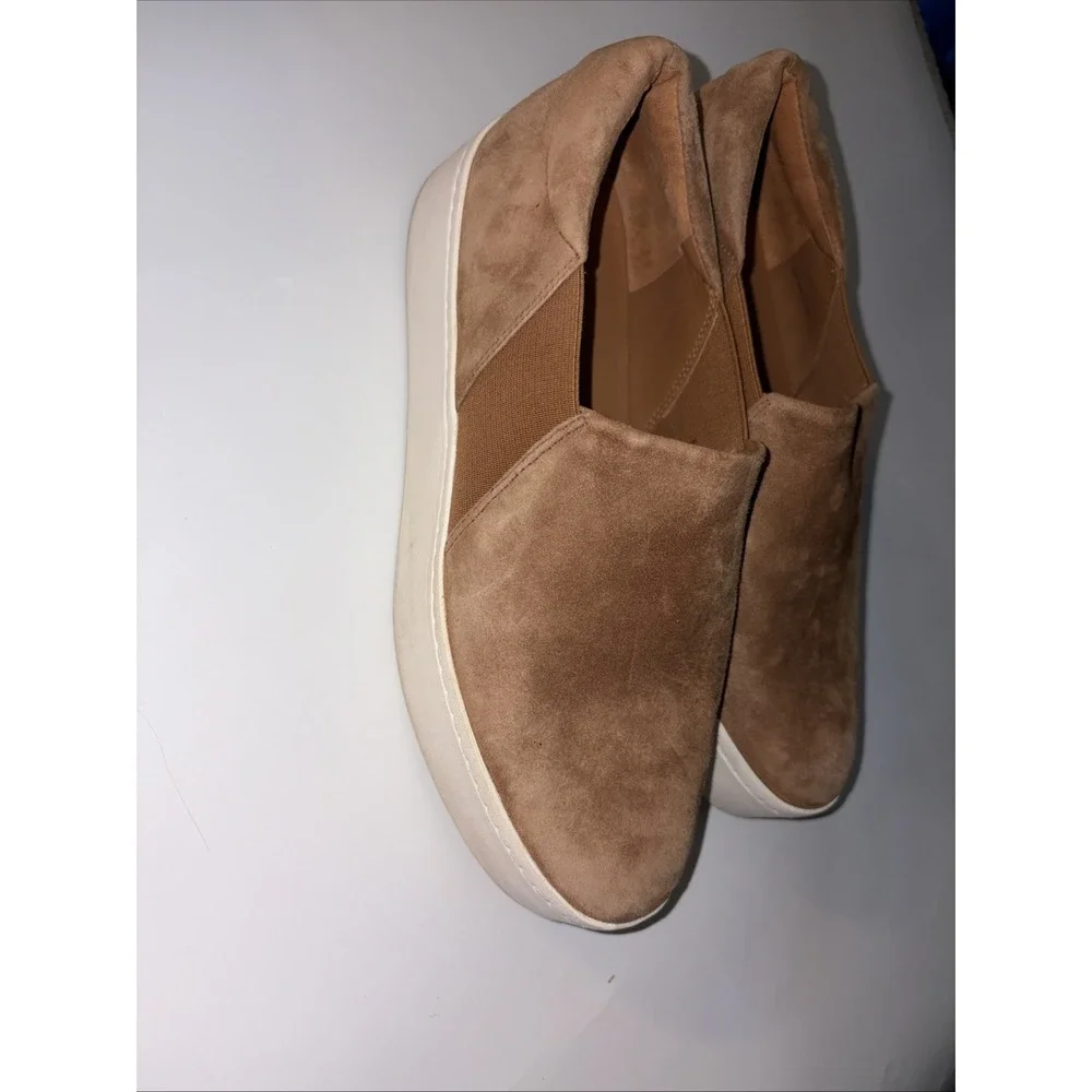 Vince Womens Warren Slip On Platform Sneaker Suede Tan/beige Size 8.5 US